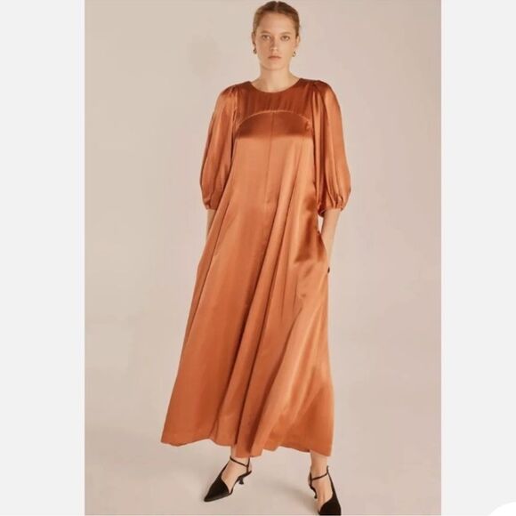 Rebecca Taylor Open Back Satin Auburn Dress in Size XS - Picture 3 of 12